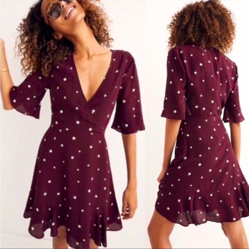 Madewell Burgundy Silk Star Print Dress